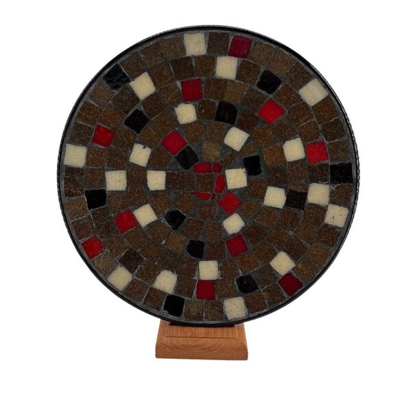Mosaic Tile Decorative Plate Made in Denmark Black Red Brown White 11-1/4" - Picture 1 of 7